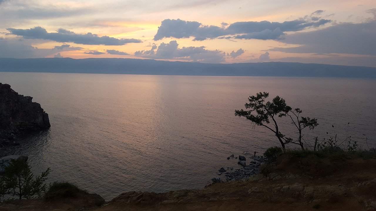 sunset over lake baikal russia